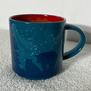 Tim Hortons Green Blue Red Limited Edition Ceramic Coffee Mug W Bears & Trees